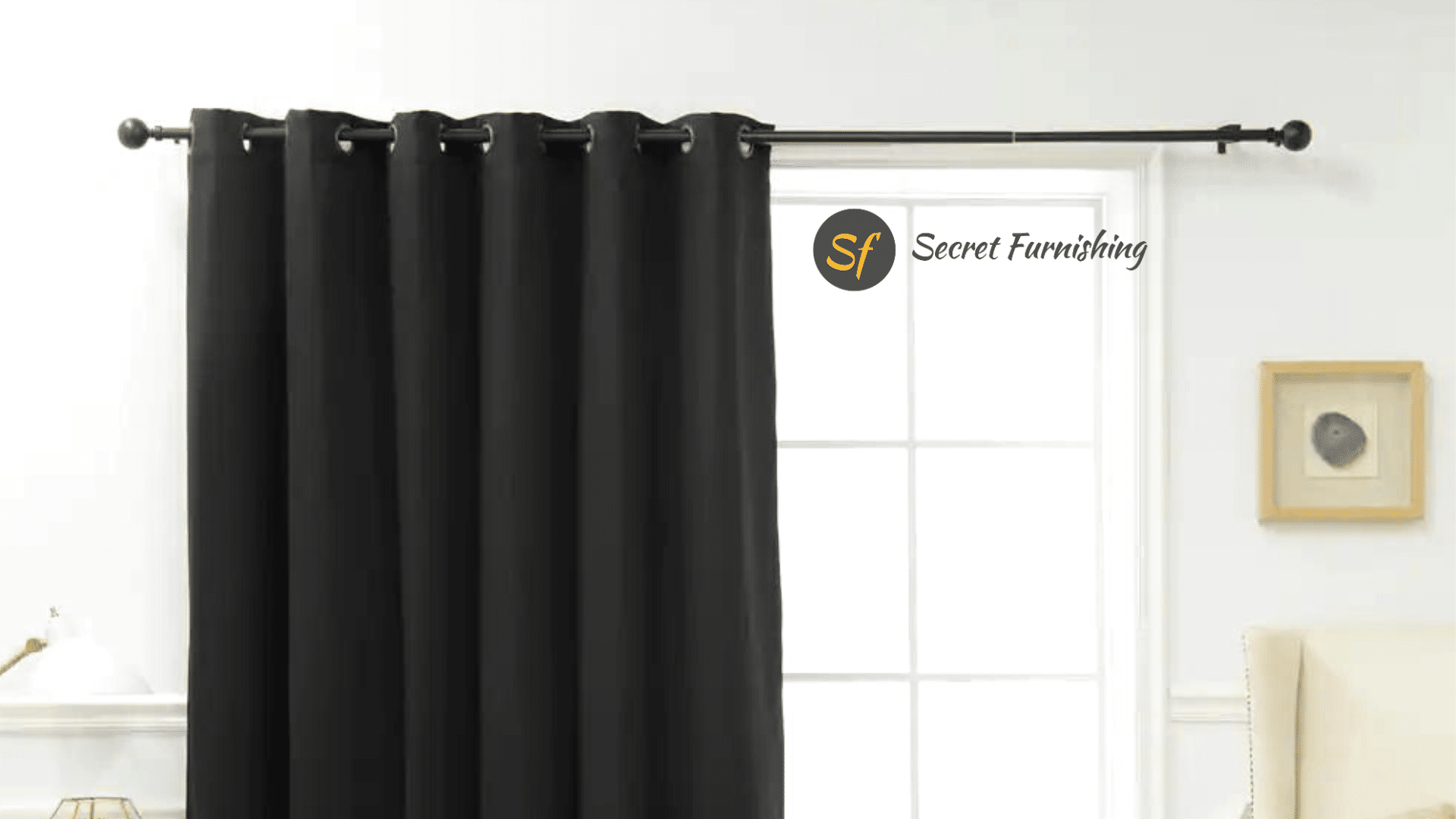 black window curtains on a black rod