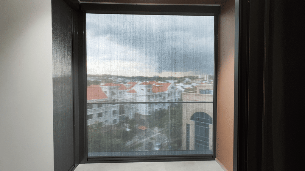 Balcony zip blinds closed