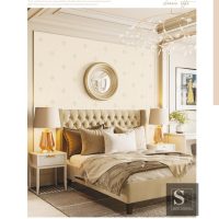 beige wallpaper in a bedroom