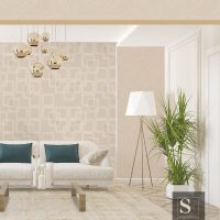 beige wallpaper in a living room