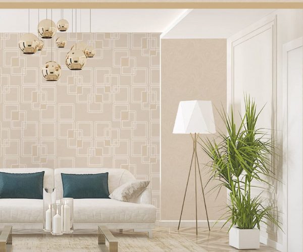 living room interior golden with wallpaper